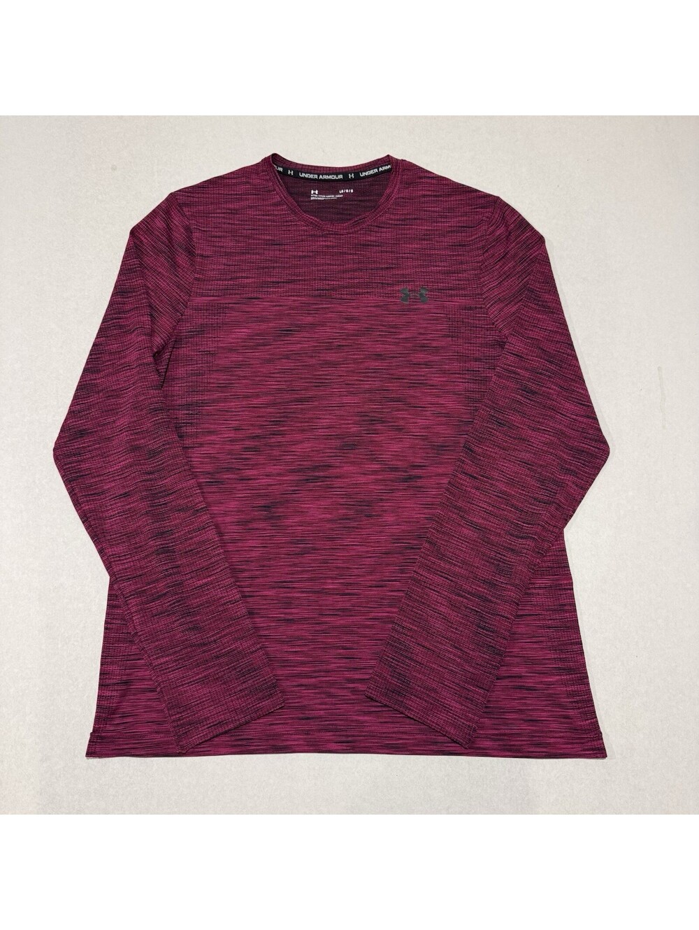 Under Armour Large Fitted Long Sleeve Shirt Red Black Heathered Athletic LG Mens